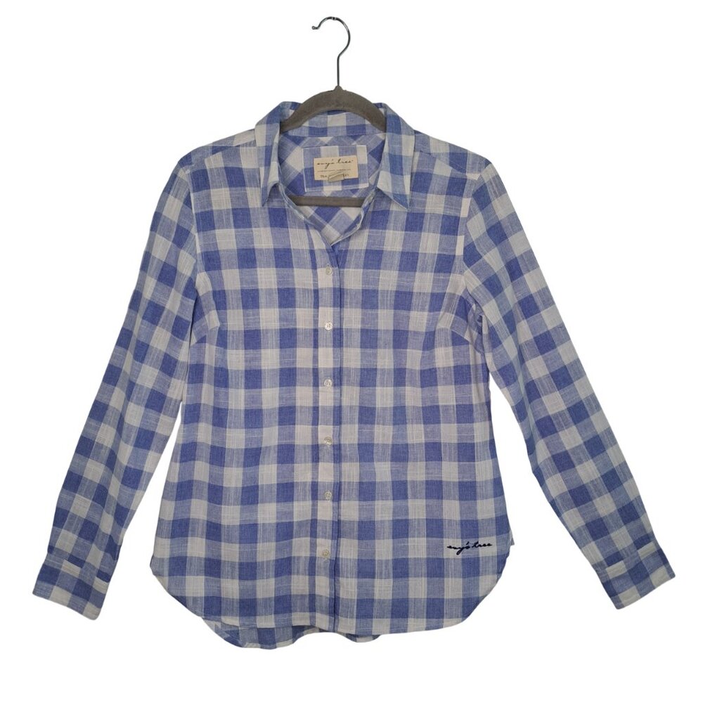 Evy's Tree The Amy Shirt Blue White Plaid Button Down Size Small